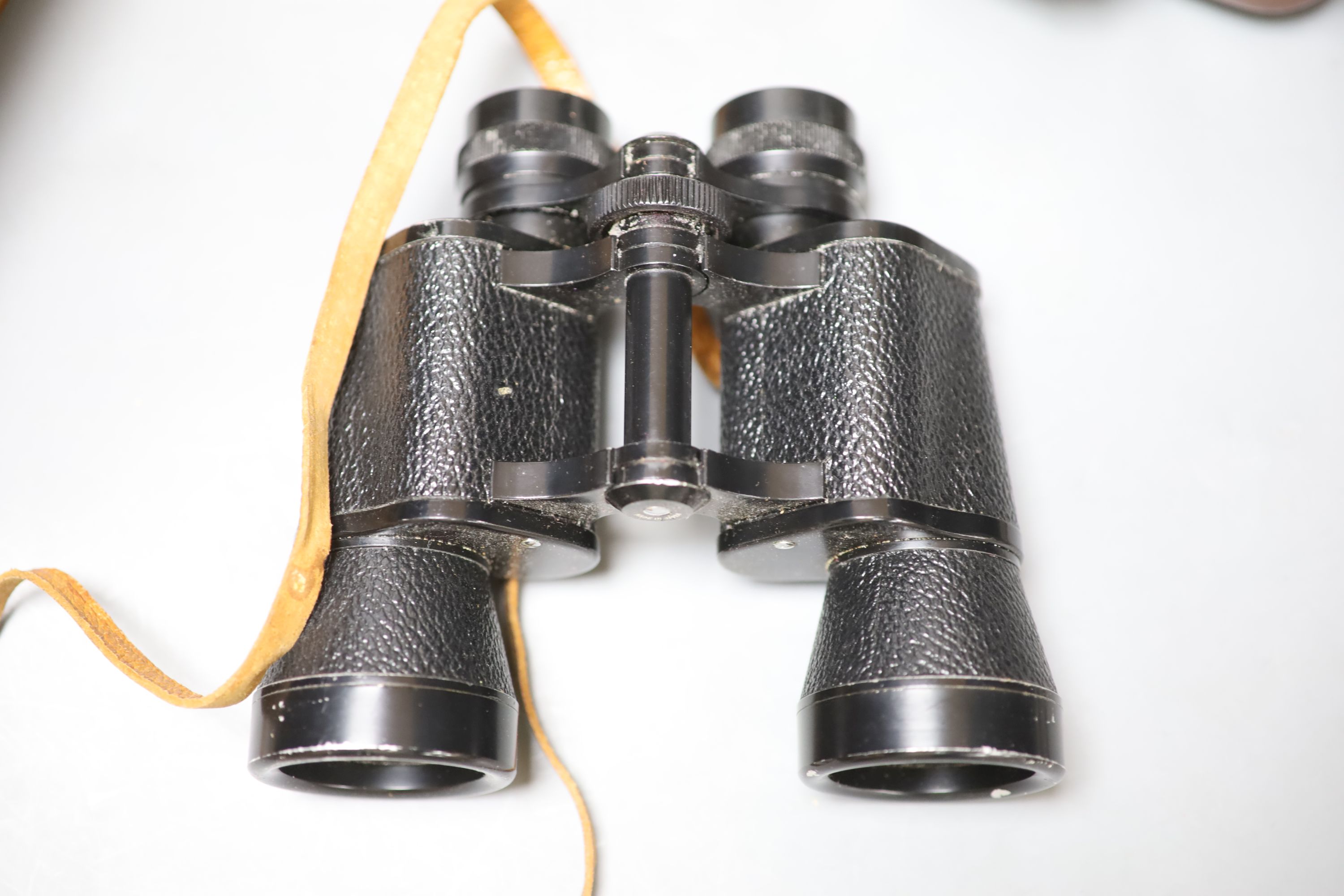 A Hacoflex camera, binoculars and other related items